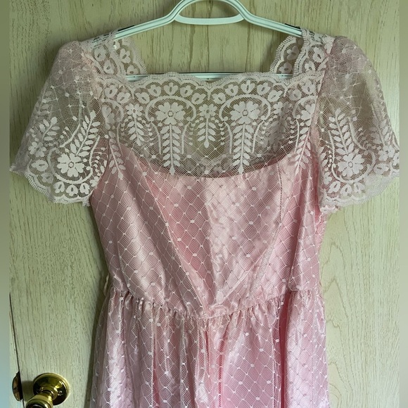 70s Pink Lace Midi Prom Dress Size Large (13/14) Vintage JC Penney Made In USA - Picture 2 of 14